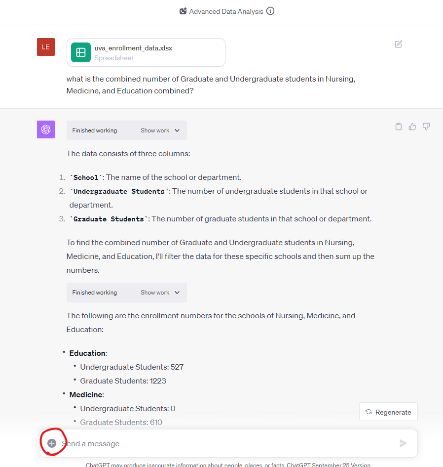 a screenshot of ChatGPT analyzing data